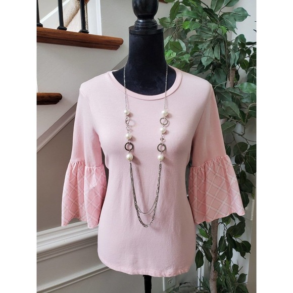 Crown & Ivy Womens Pink Cotton Long Sleeve Round Neck Top Blouse Size Small - Picture 1 of 10